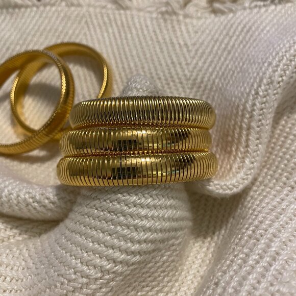 BEN AMUN Cobra Stretch Bangle Bracelet 24K Gold Plating One Size Fits Most New - Picture 12 of 12